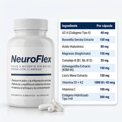 NeuroFlex | Cápsulas para Articulaciones, Sistema Nervioso y Enfoque Mental